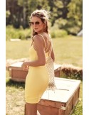 Ribbed dress with thin straps, yellow FG604 - Online store - Boutique